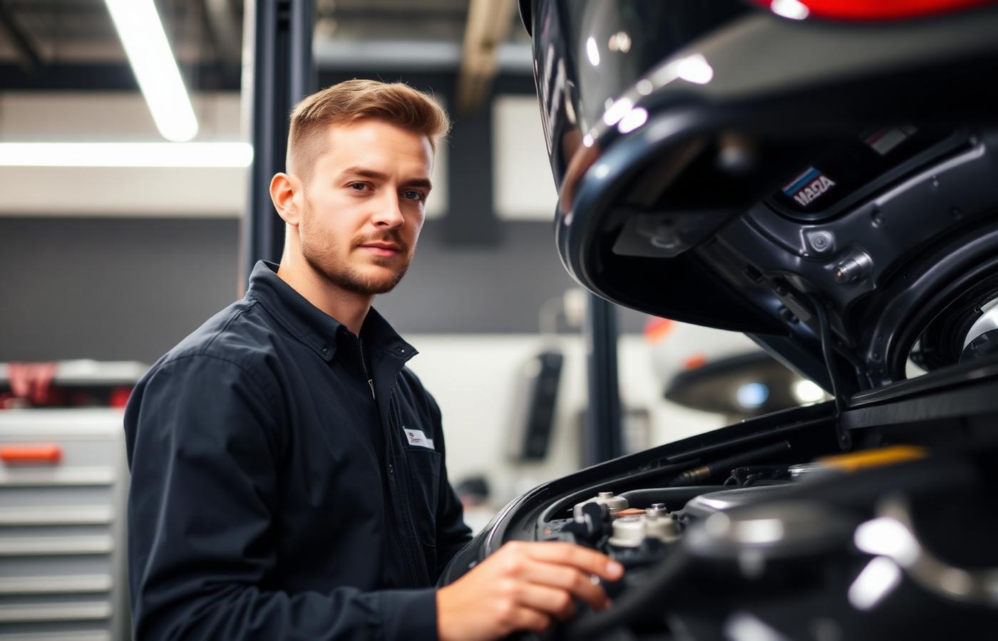 Mazda márkaszerviz szakembere munka közben